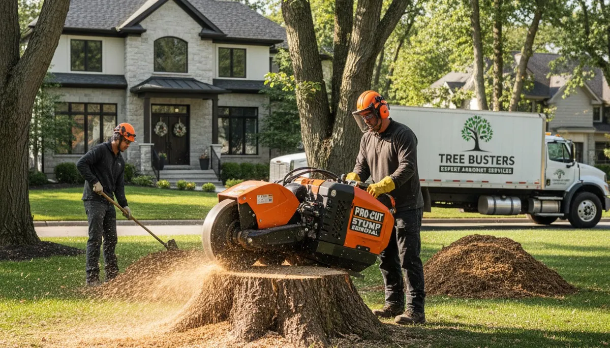 Professional stump removal service in Pittsburgh, PA removing tree stumps from residential yard