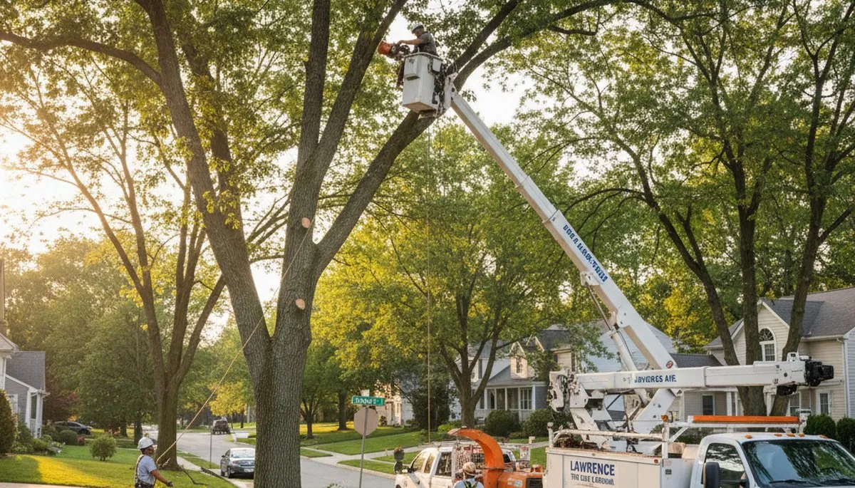 Professional tree removal service in Pittsburgh PA safely cutting and clearing large oak tree