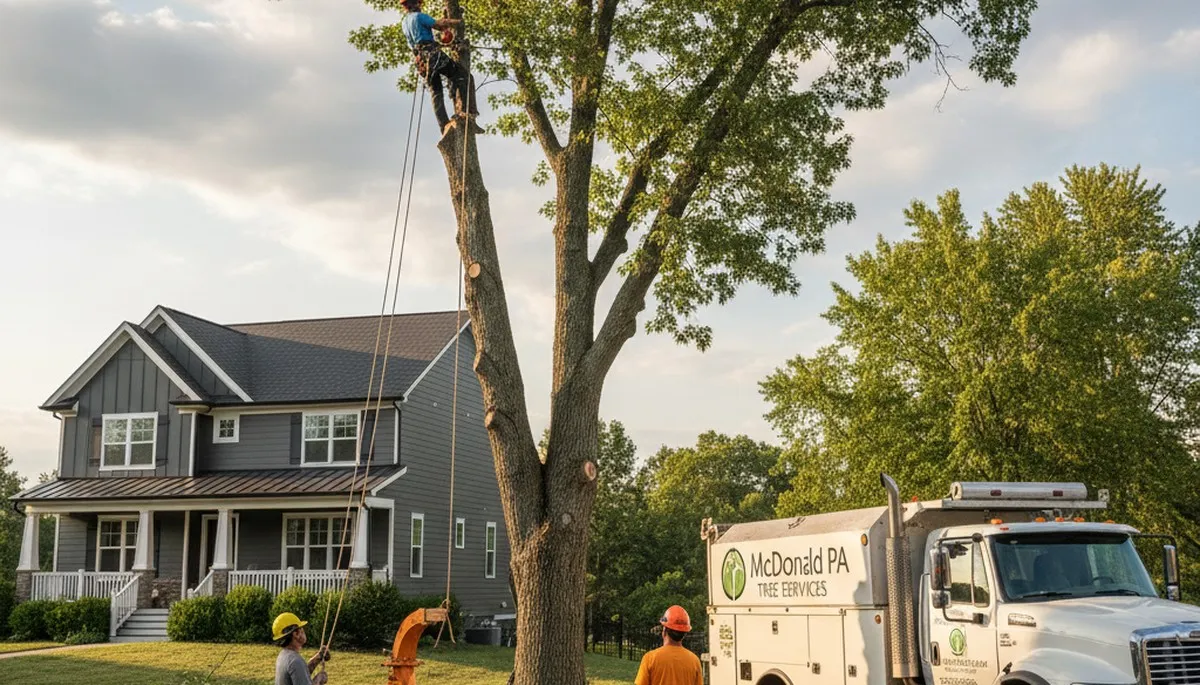 Professional tree removal service in Pittsburgh PA safely clearing large oak trees