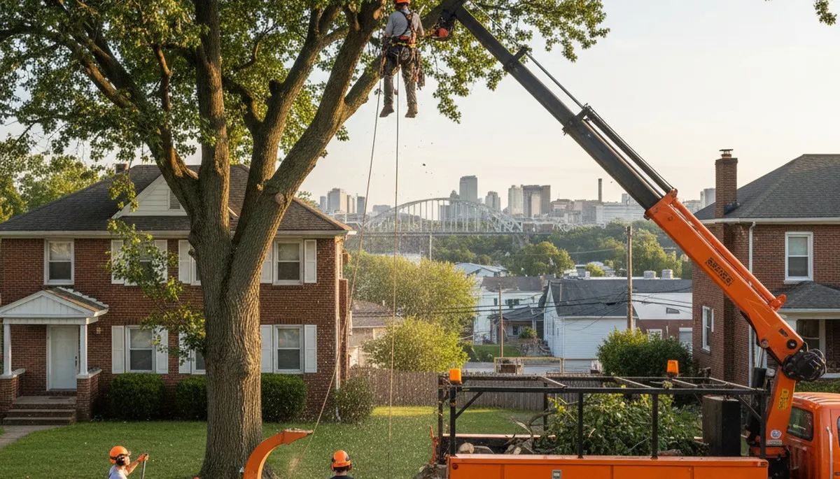 Professional tree removal service in Pittsburgh PA safely clearing large oak trees